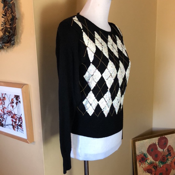 Vintage LIZ CLAIBORNE Size Medium Petite Lambswool Blend Sequin Plaid Carlyle - Picture 4 of 16